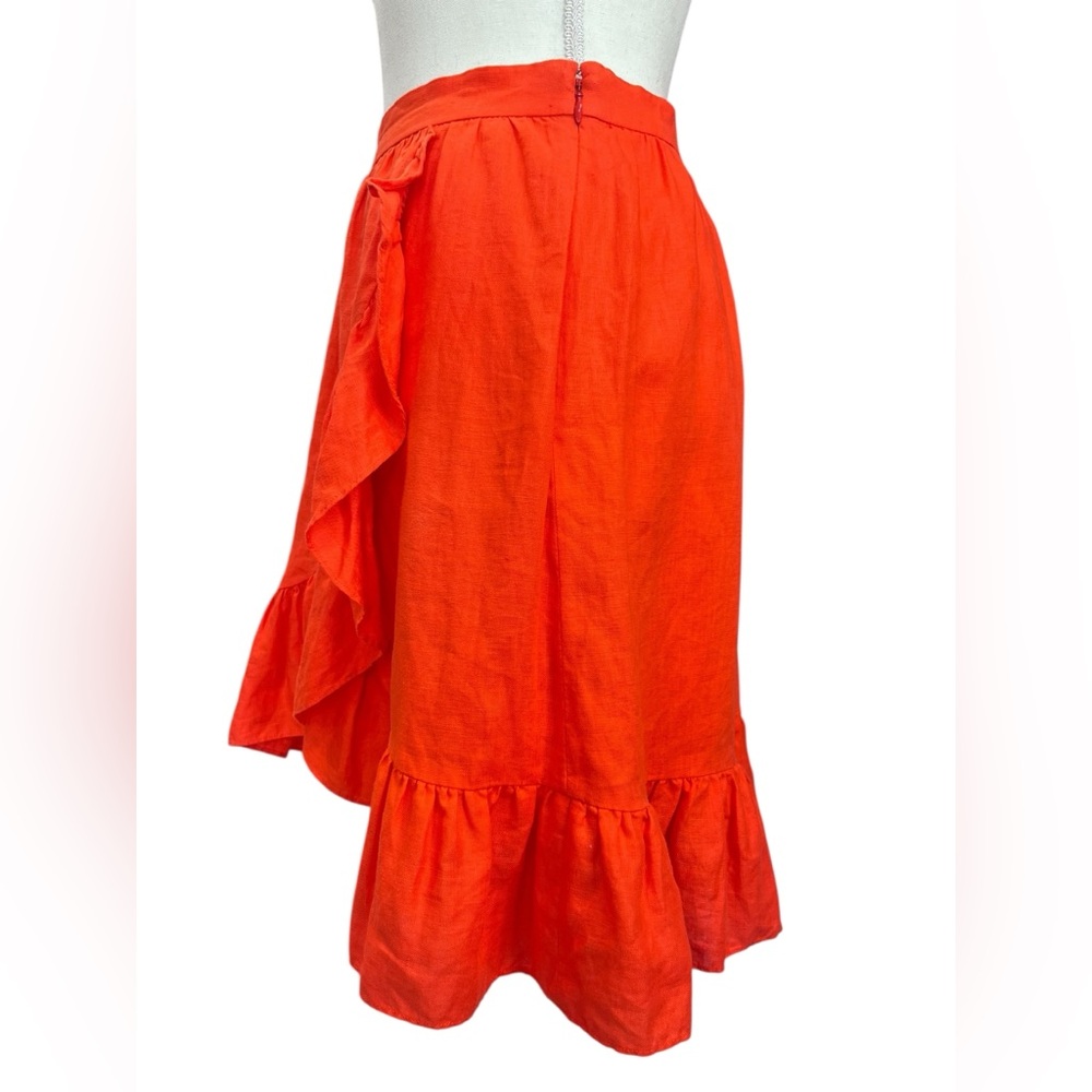J.Crew Red Linen Wrap Skirt Ruffle Hem Size 8 Summer Resort - Picture 3 of 8